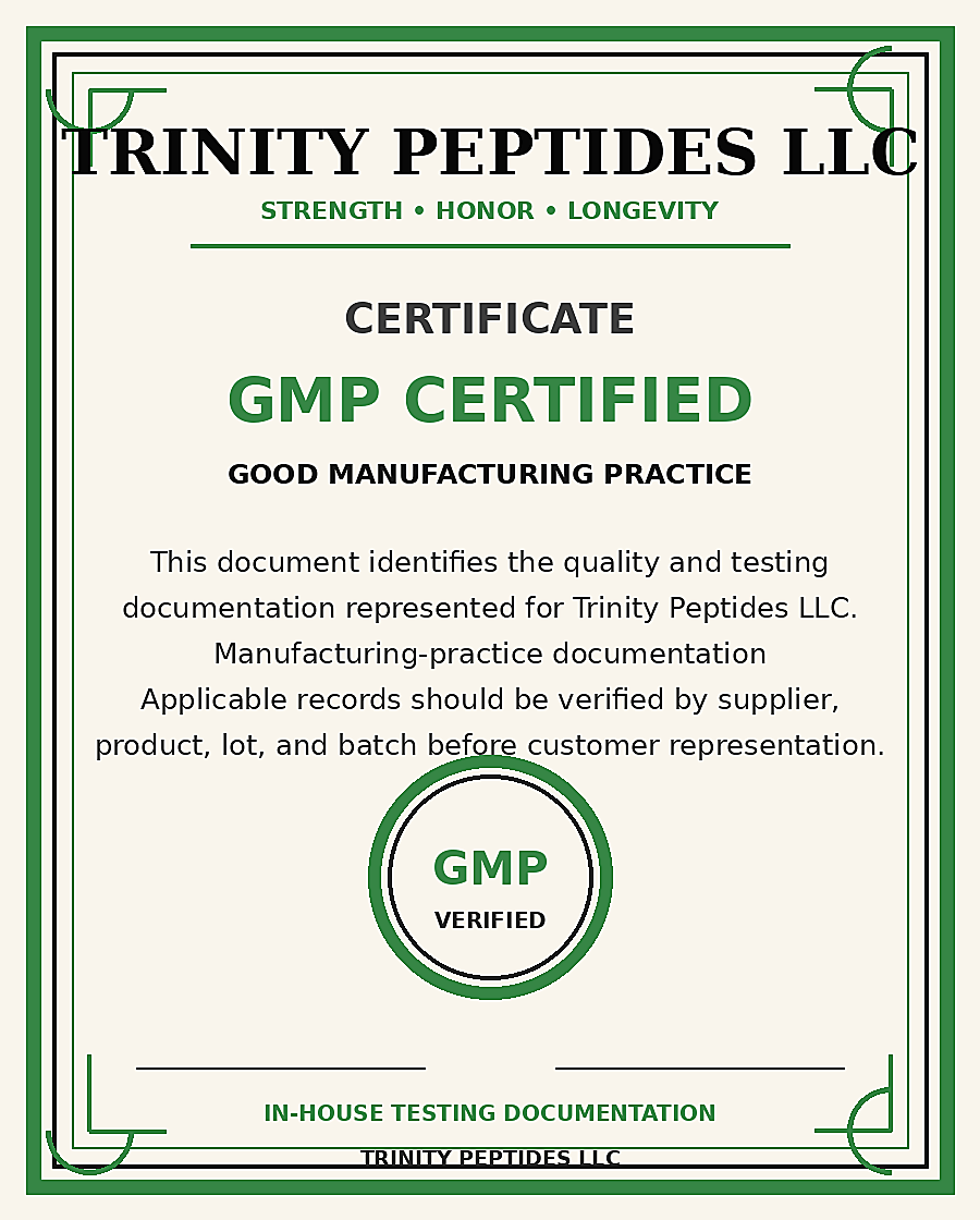 Trinity Peptides LLC GMP certificate illustration