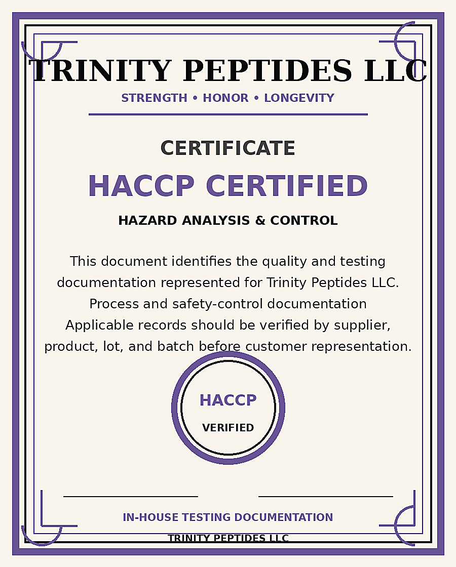 Trinity Peptides LLC HACCP certificate illustration